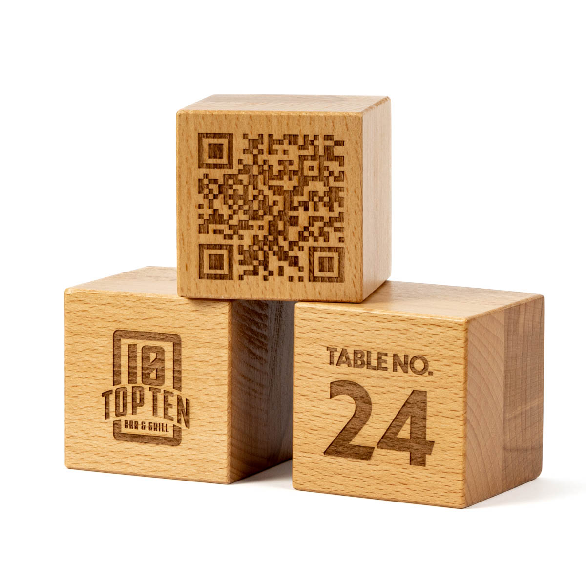 QR Sign Table Number Wooden Cubes