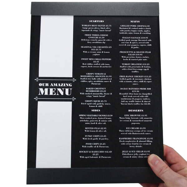 metal menus, metal menu boards, restaurant tariff menus.