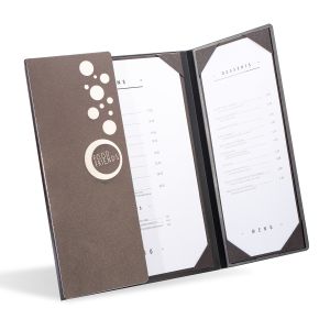 Titan brown metal engraved menu cover