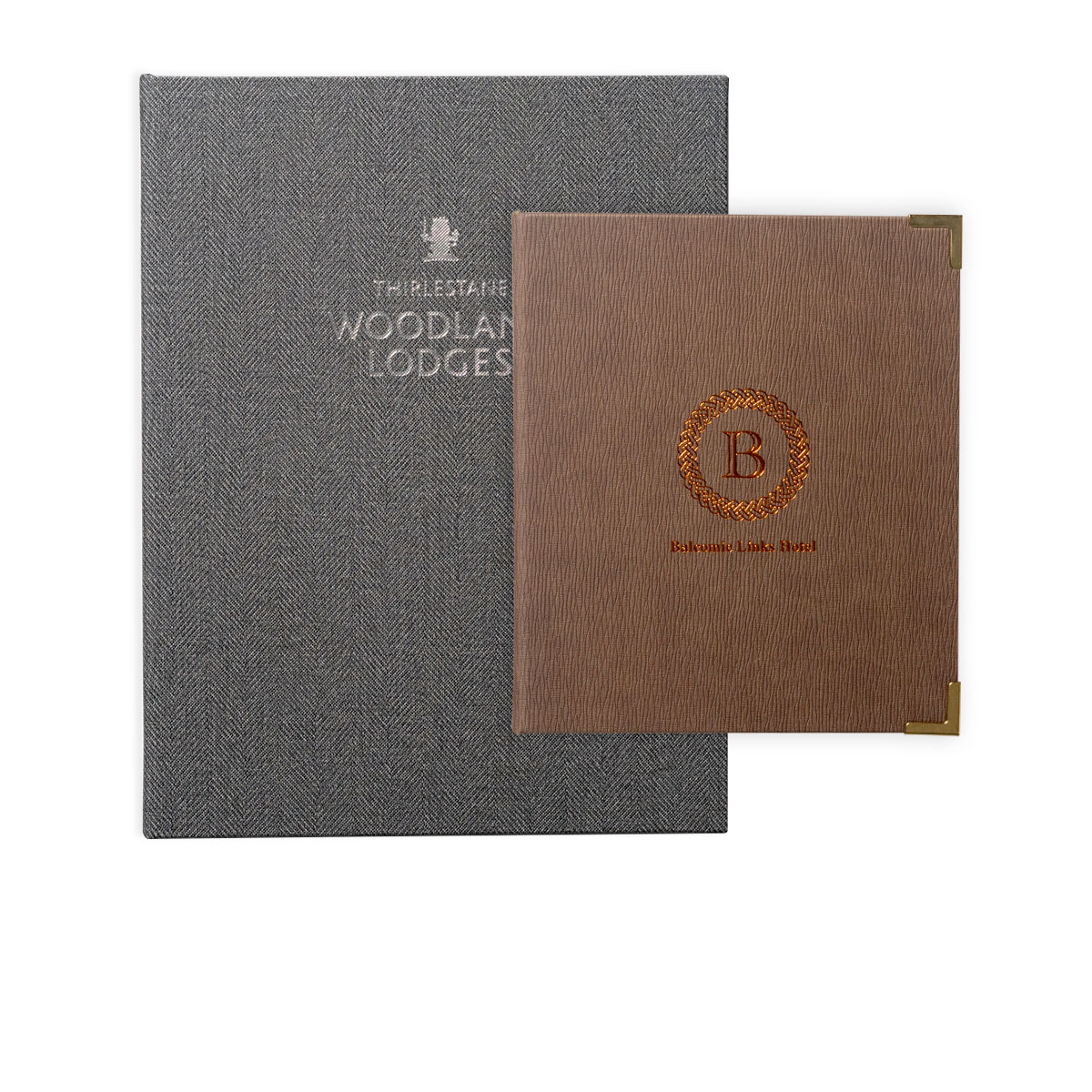 Wood,Leather,fabric Guest information booklets and room folders.