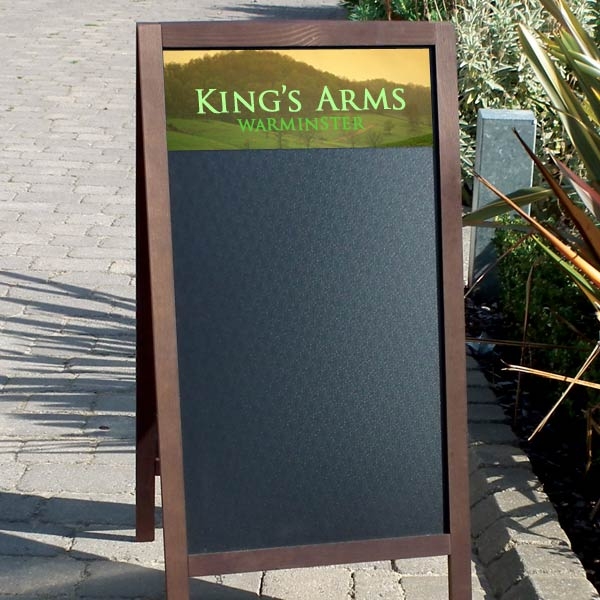 wooden A frames, pavement signs, A boards, chalk signs, outdoor signage, chalk a board, blackboards, chalkboards.