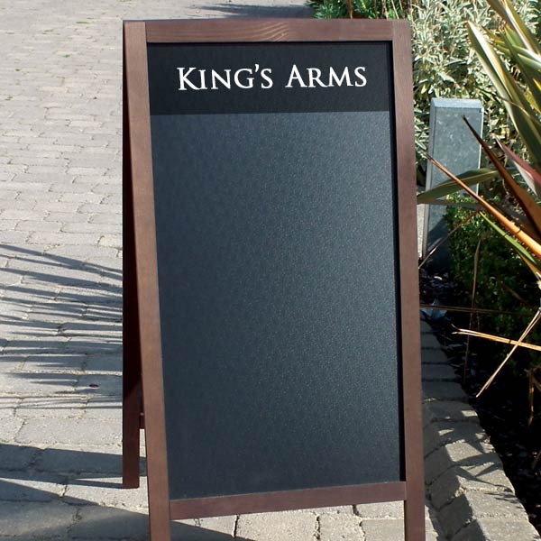 wooden A frames, pavement signs, A boards, chalk signs, outdoor signage, chalk a board, blackboards, chalkboards.